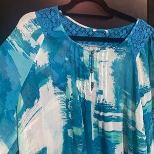 Sheer top water color pin tucked neck